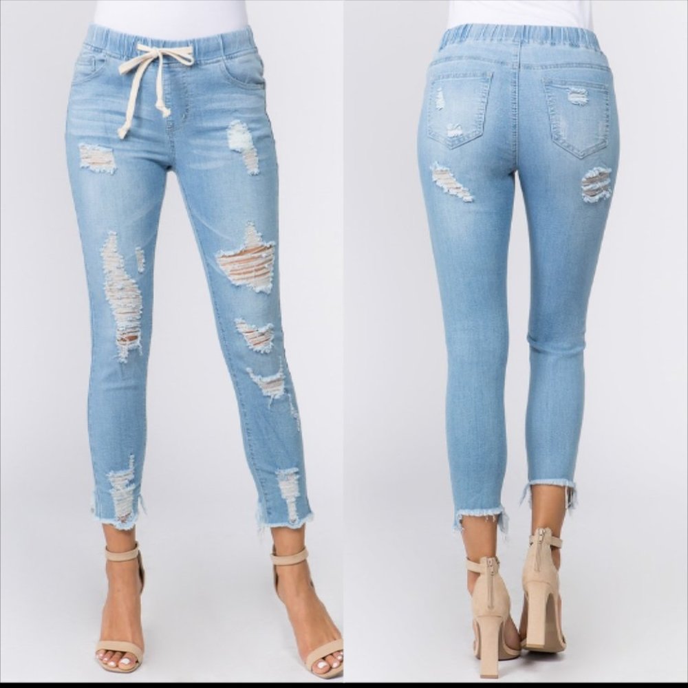 Distressed Skinny Denim Joggers - Picture 4 of 5